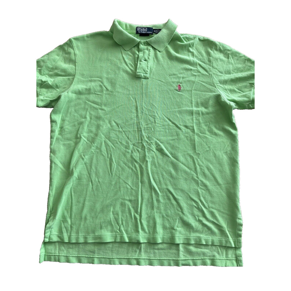 Ralph Lauren Polo Golf Shirt Custom Fit XL Lime Green w/Hot Pink Pony
